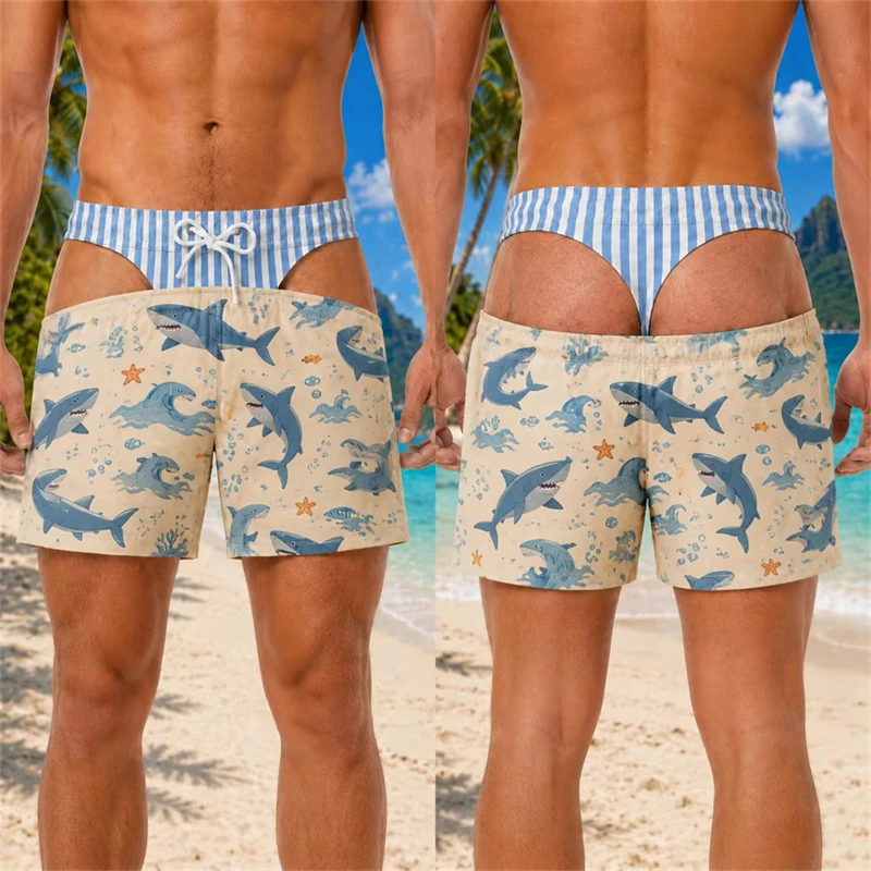 2026 Summer Funny Fake Butt Print Swim Trunks Beach Vacation Party Hawaiian Short Pant Fun Gift For Friend Husband Boyfriend.