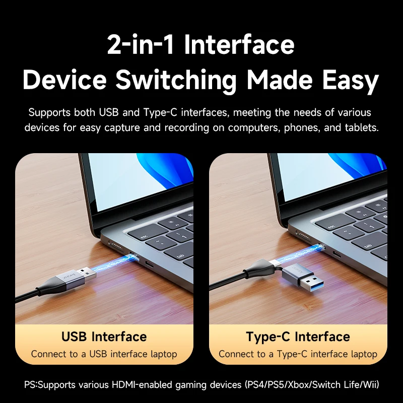 Jasoz Type C USB 3.0 Video Capture Card 4K HDMI Video Recorder Grabber 2K 30Hz HD Game Recording Live Streaming for PS4/5 Xbox