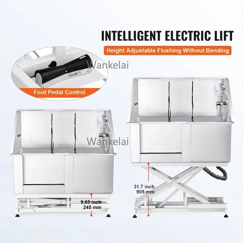 

Electric Height Adjustment 50" Pet Dog Grooming Tub Stainless Steel Bathing Station Multi-Pet Washing Sink