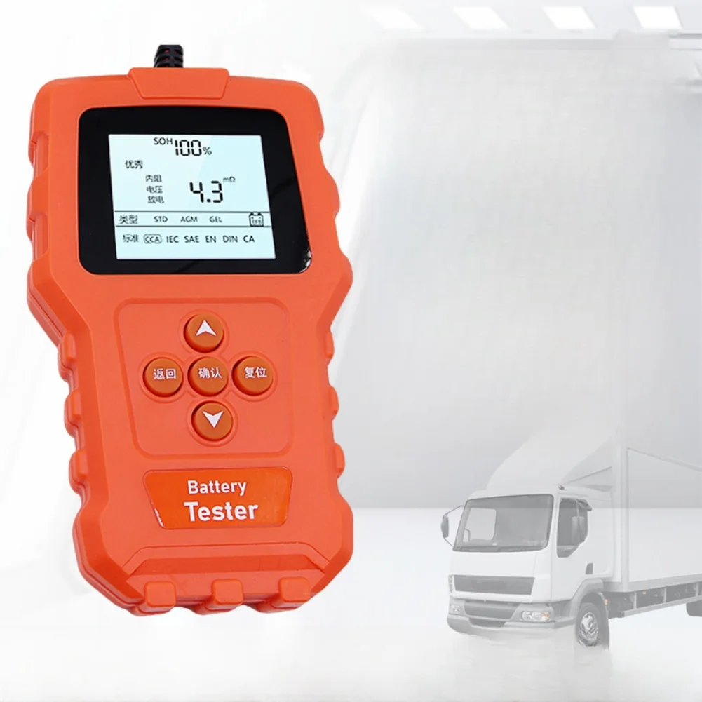 

Automotive Battery Tester for 12V 24V Batteries with Digital Screen Showing Internal Resistance Voltage Capacity