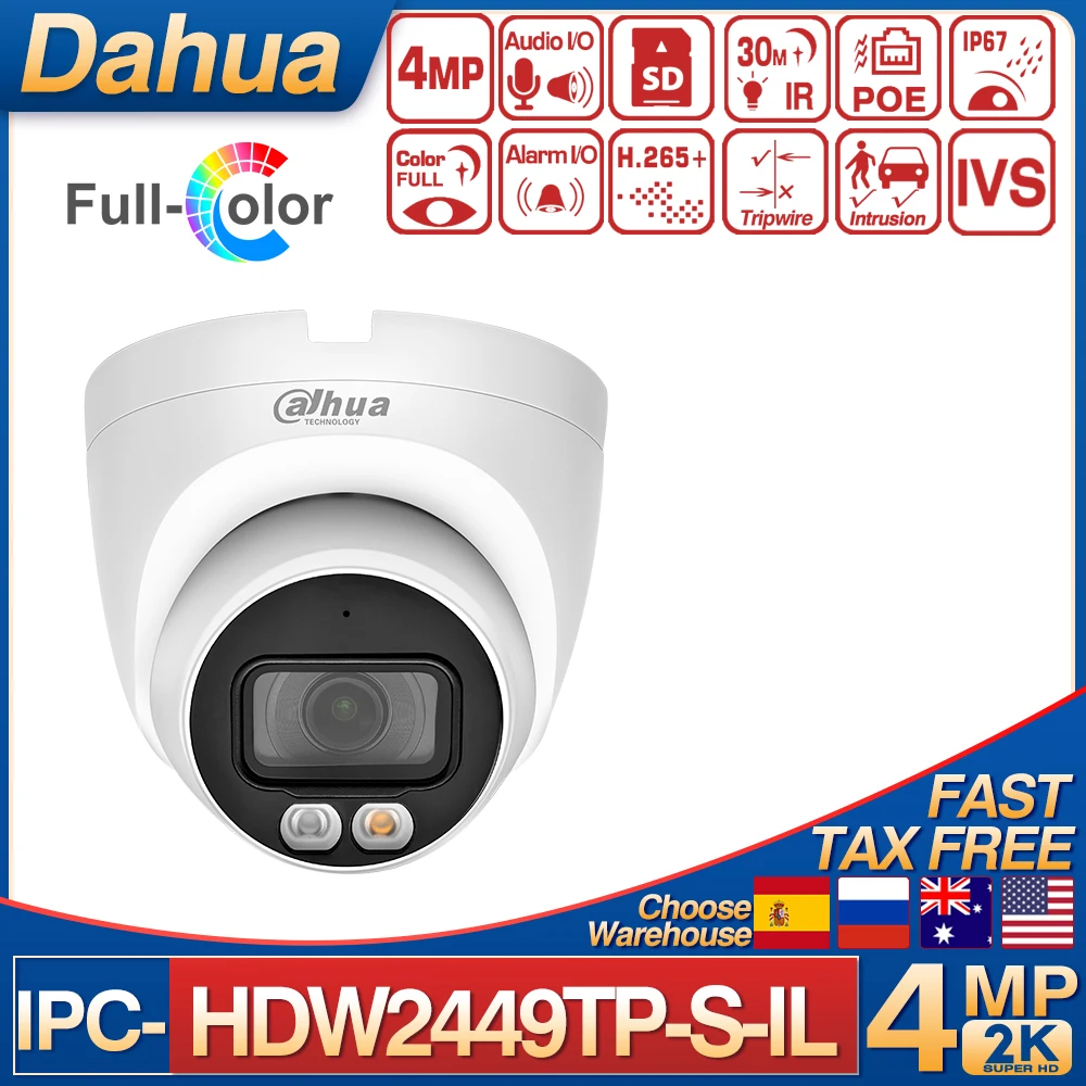 Dahua 4MP WizSense IP Camera IR30m  Smart Dual Light Full Color Camera Built-in MIC Vehicle and Human Detection Network Camera