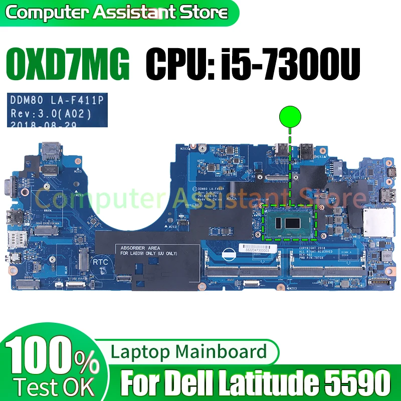 

For Dell Latitude 5590 Laptop Mainboard DDM80 LA-F411P 0XD7MG SR340 i5-7300U 100％test Notebook Motherboard