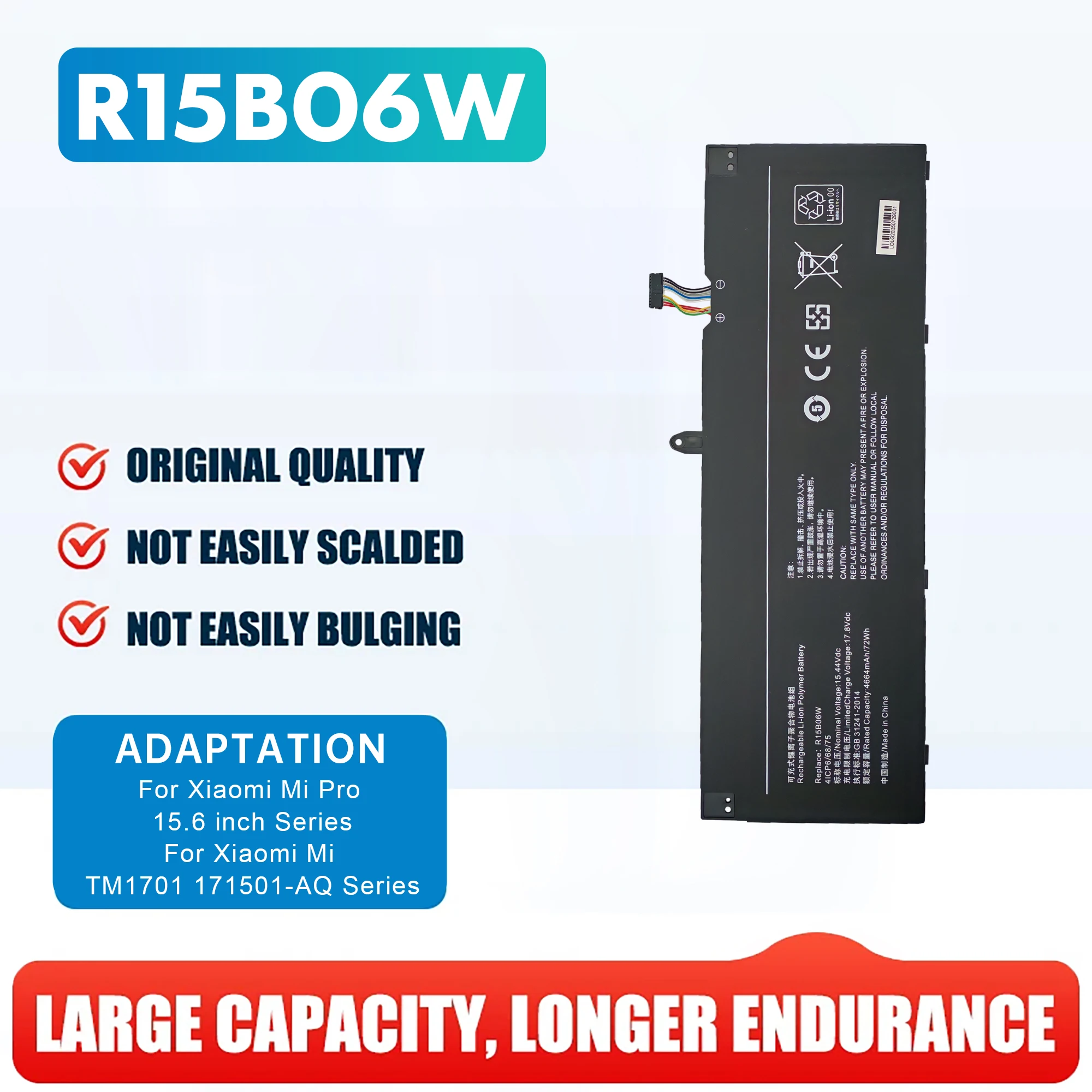 

R15B06W Laptop Battery For Xiaomi RedmiBook Pro 15 2022 R5 R7 Ruilong Edition RMA2204-AA RMA2204-AB RMA2202-AI Notebook