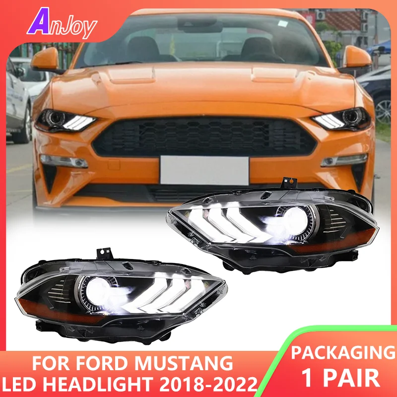 

Для Ford Mustang светодиодные фары 2018-2022 фары Mustang DRL указатель поворота дальнего света ангельский глаз линзы проектора 2 шт.
