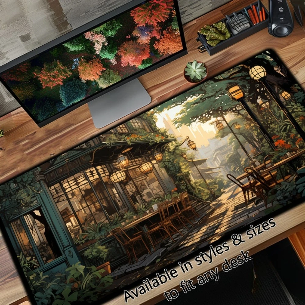 Nostalgic Peaceful Coffee Shop, Art Nouveau Inspired Desk Mat, alfombrillas gaming alfombrilla ratón teclado mecânico