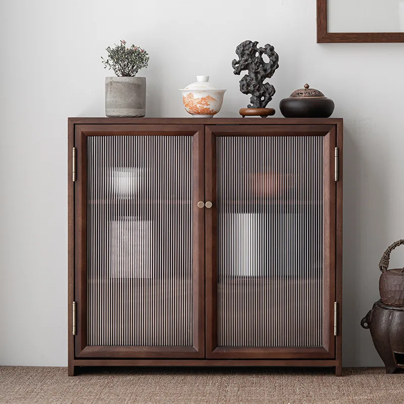 

Walnut Dust Cabinet Household Tea Room Tatami Storage Cabinet Solid Wood Tea Set Teapot Tea Locker Shelf