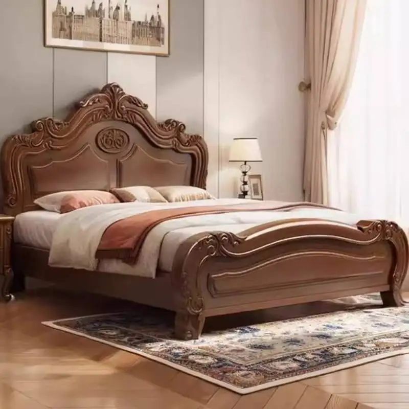 Elegant Couples Double Bed Bedrooms Wardrobe Modern Headboards Double Bed Loft Queen Storage Wood Cama De Casal Furniture Home