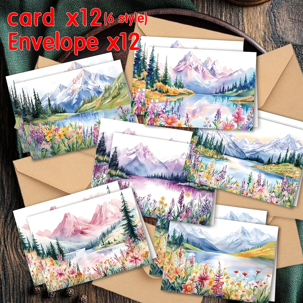24-teiliges Aquarell-Landschaftsgrußkarten-Set mit Umschlägen, DIY-Einladungskarten, multifunktionaler Spaß für jedermann