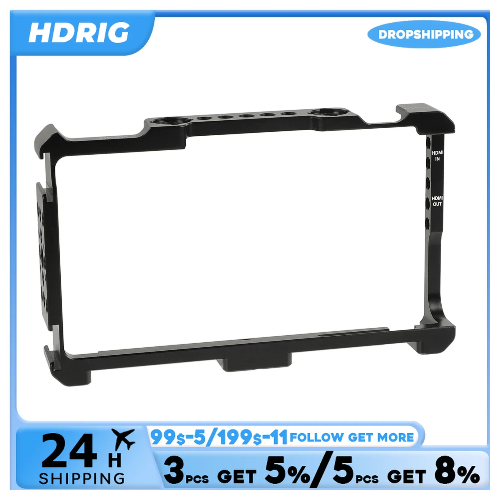 HDRIG 6 inch Monitor Cage Armor Bracket With Adjustable Monitor Support Holder For FeelWorld LUT6 & LUTS6 For Form-fitting Use