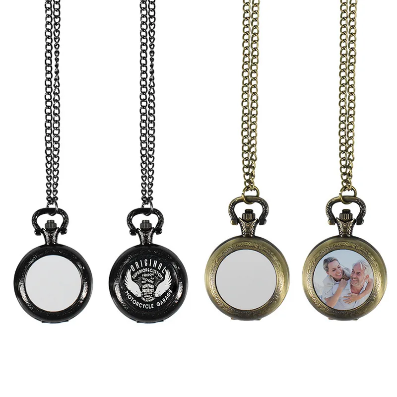 20 Sets Sublimation Metal Photo Frame Pocket Watch Pendant Necklaces For Diy Crafts