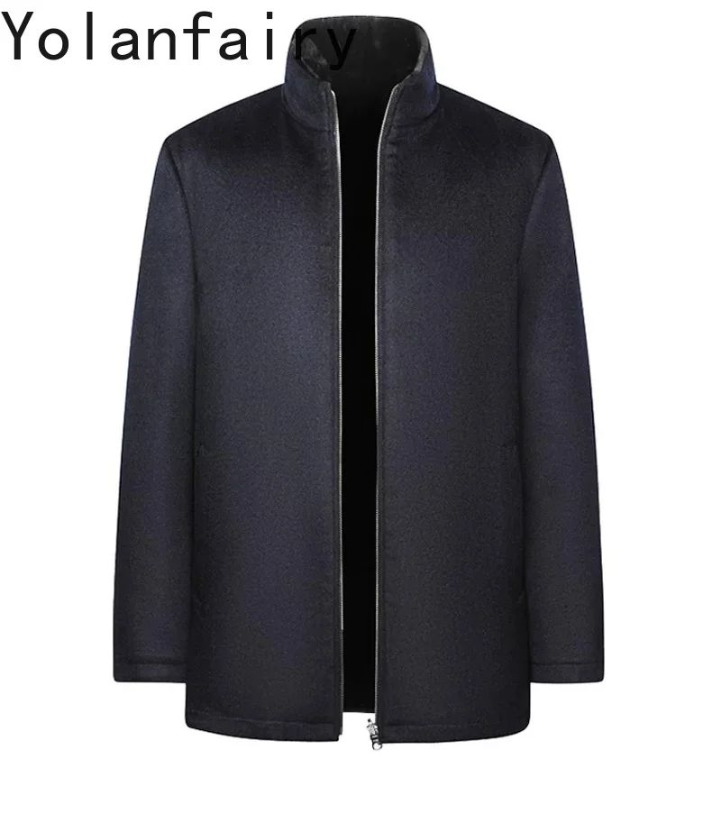 YOLANFAIRY High-end 100% Real Mink Fur Coat Man Luxury 2026 Winter 100% Cashmere Coats Stand Collar Warm Natural Fur Parkas Men