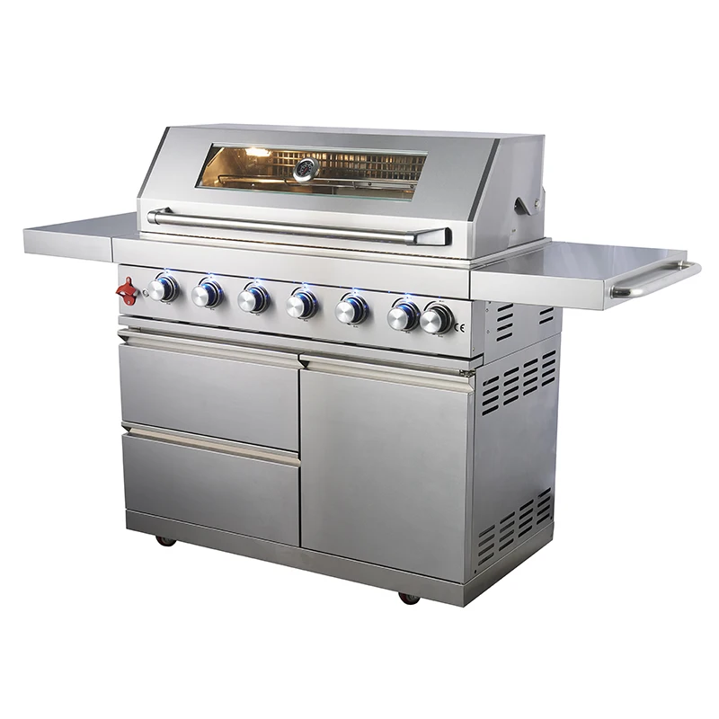 STLFO churrasquera de gas independiente para exteriores con quemador trasero infrarrojo y mesa auxiliar para entretenimiento al aire libre