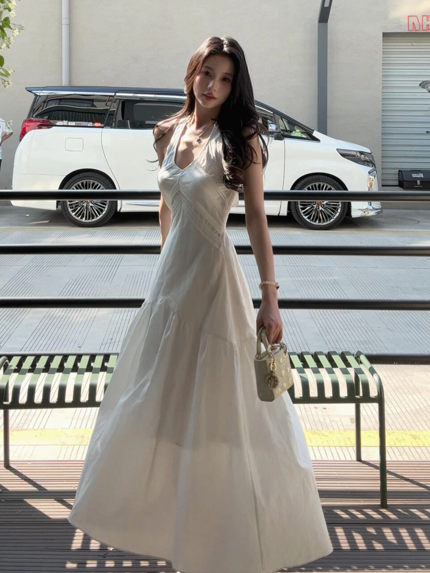 

Белое женское летнее платье с V-образным вырезом, приталенное, с завышенной талией, в японском стиле, для отпуска