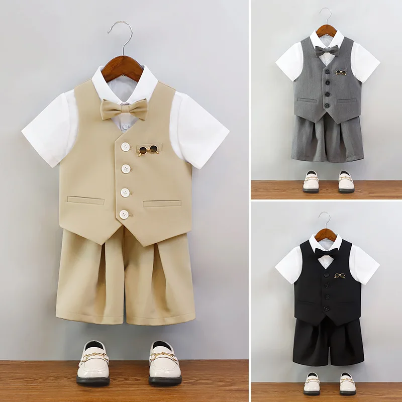 

roupa infantil pra menino/Summer Boys Vest Suit Set /Flower Boy Clothes/Children's Birthday Party Wear 3255