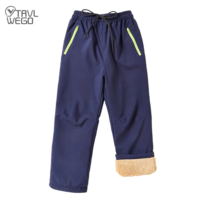 

TRVLWEGO Children Winter Fleece Soft Shell Outdoor Hiking Pants Waterproof Keep Warm Camping Ski ice-skating Thick Trousers