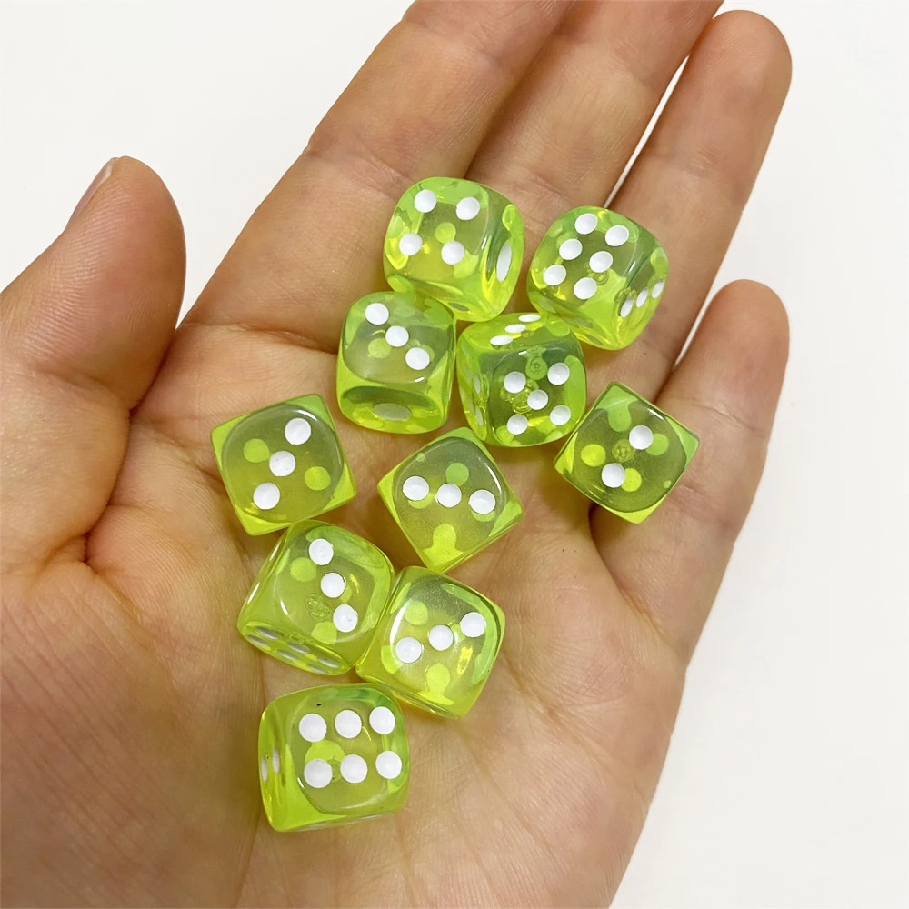 10Pieces/Lot 12mm Transparent Acrylic 6 Sided D6 Point Dice With Round angle Dice For Club/Party/Family Board Games