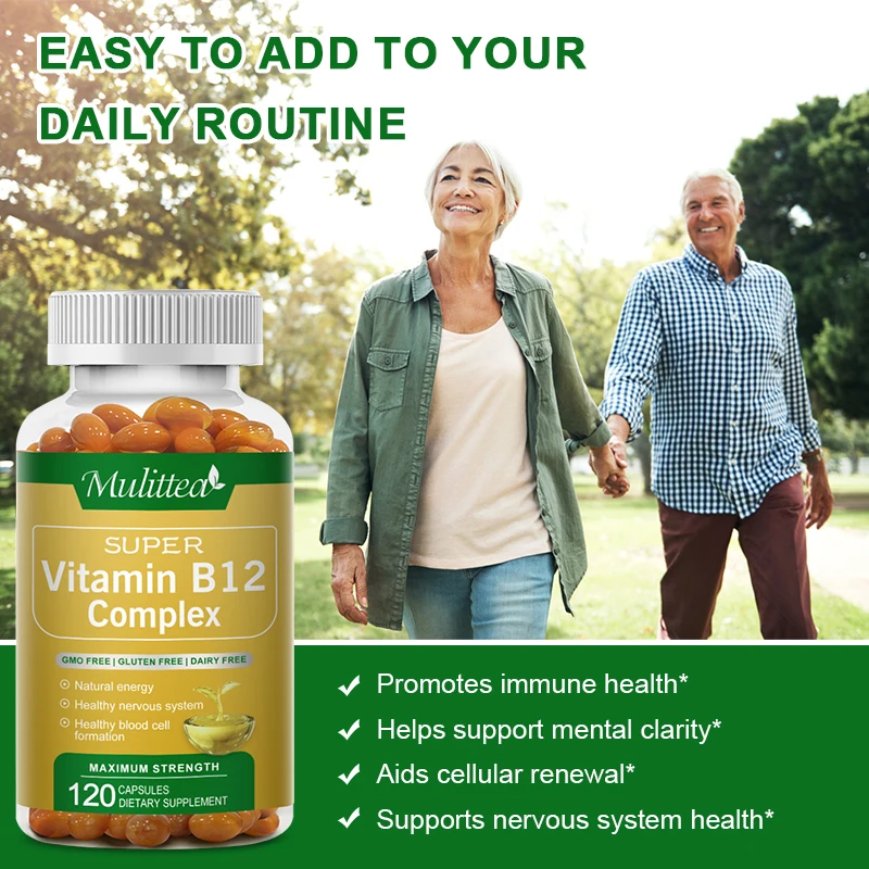 Mulittea  Vitamin B Complex Capsules (B12 B1 B2 B3 B5 B6 B9 Folic Acid &Biotin) for Skin Care Relieve Fatigue Improve Digestion