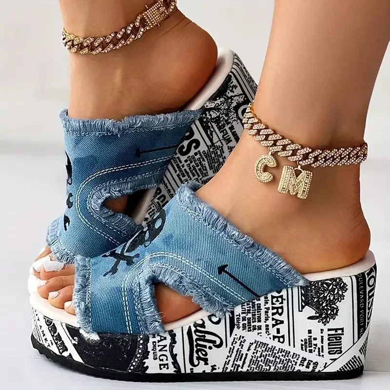 2025 damskie kliny kapcie buty na platformie Casual kapcie na zewnątrz Peep Toe sandały moda plażowa slajdy…