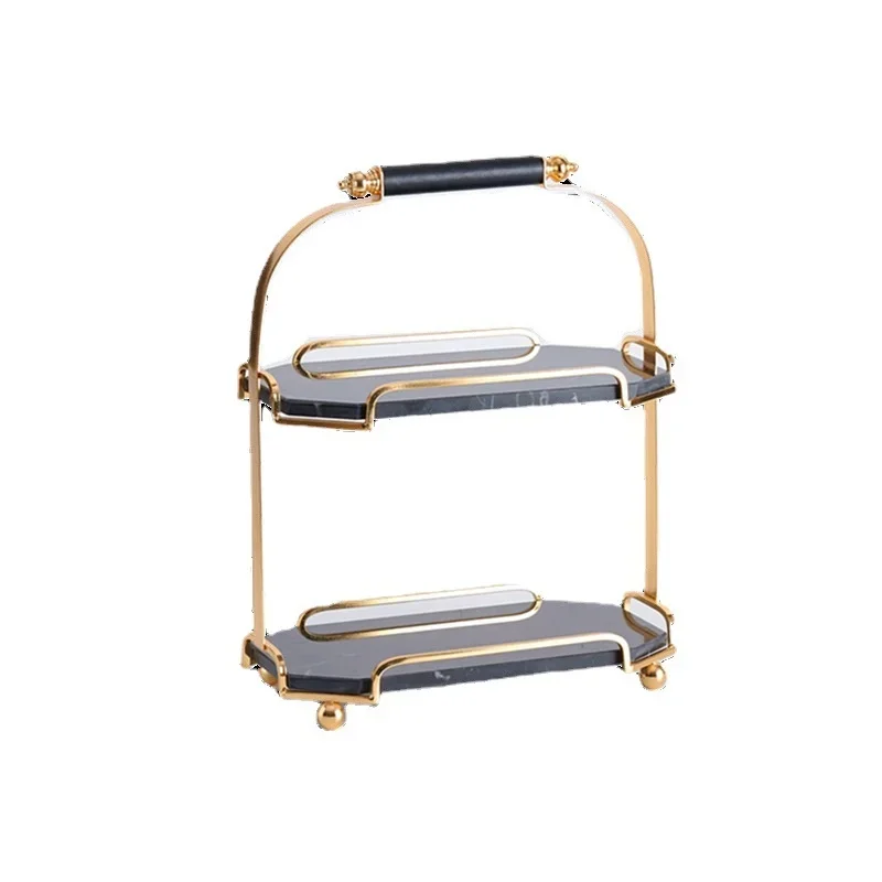Luxury Nordic Marble Cake Stand 2 Layers Dessert Display Shelf Elegant Afternoon Tea Table with Multi-Functional Storage Tray
