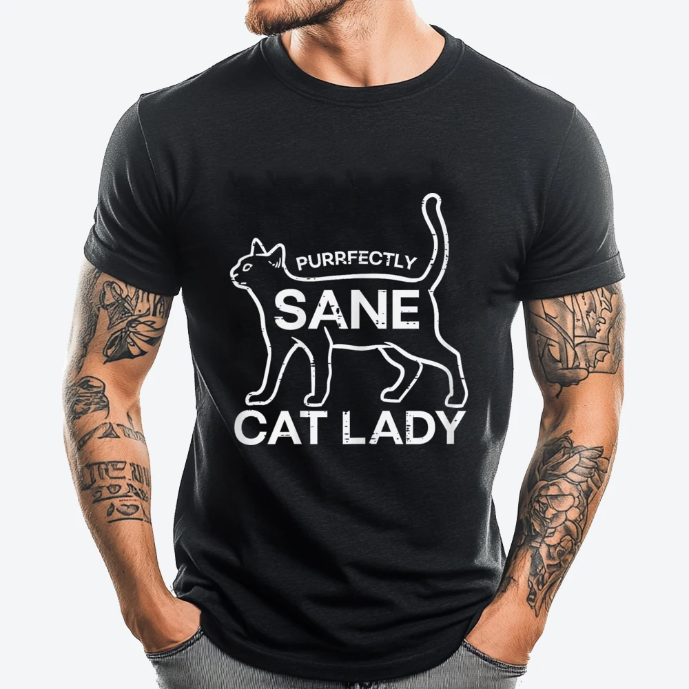 

Giftpurrfectly Sane Cat Lady Funny Kitten Fur Mama Women Girls Funny T Shirts Couples ClassicNew Year 2025 T-shirts Japan Style