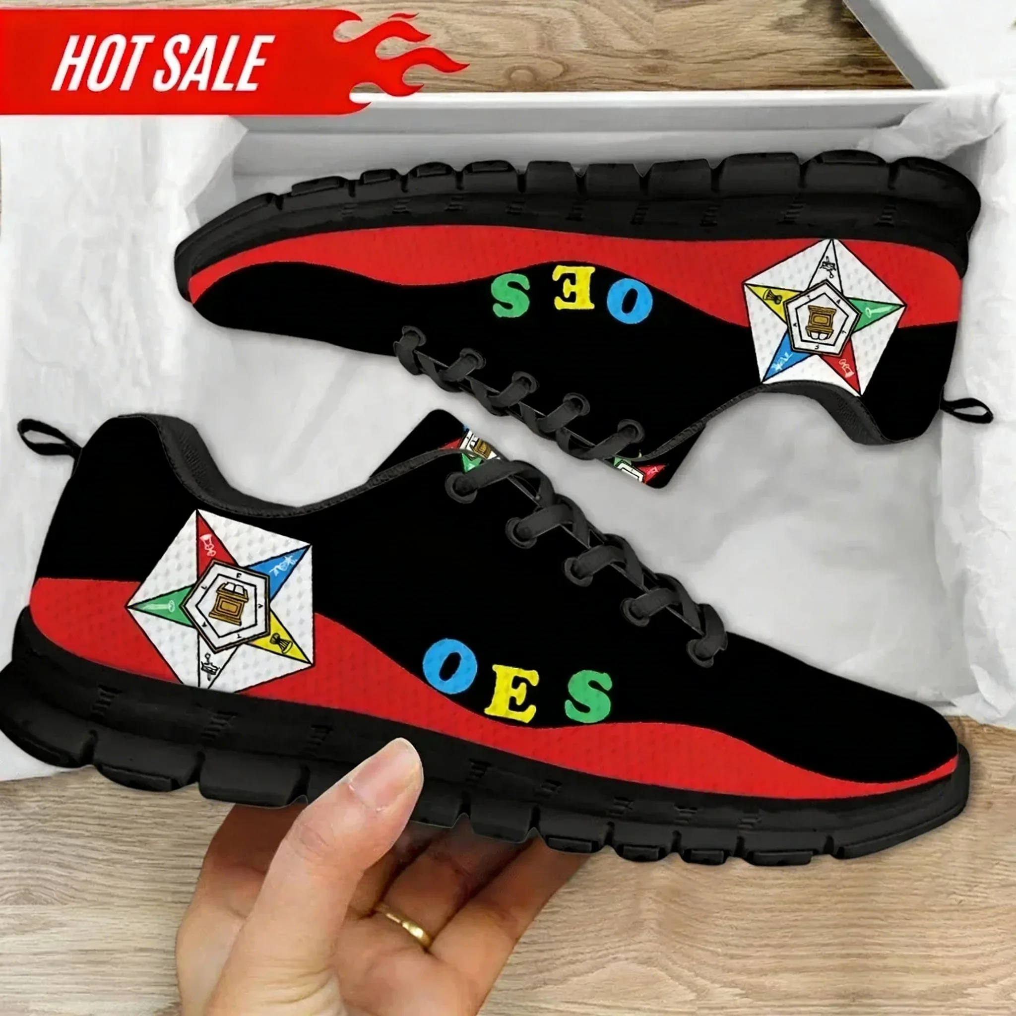 Trendy Women's Casual Sneakers OES Style Order Of The Eastern Star Emblem Print Ladies Flat Shoes Outdoor Footwear