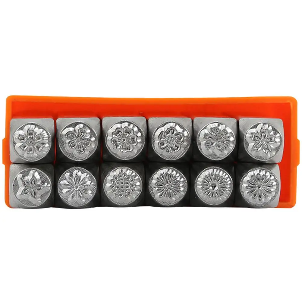 12pcs Flower Pattern Metal Stamping Kit Steel Stamps for Jewelry Making Tin Plastic DIY Craft Supplies