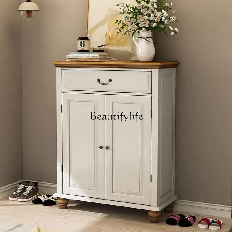 

American rural white pastoral solid wood shoe cabinet partition porch large capacity storage locker