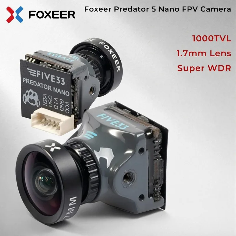 Foxeer Predator 5 Nano Five33 Edition 1000TVL FPV Camera,1.7mm Lens,4:3/16:9 & PAL/NTSC Switchable, Super WDR, For Racing Drones