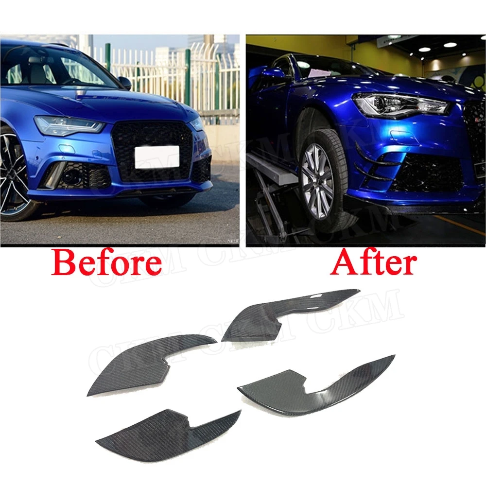 4PCS/Set Front Bumper Side Fins Splitters Spoiler For Audi A6 RS6 2013-2016 RS7 2012-2015 Carbon Fiber Trunk Trim Decoration