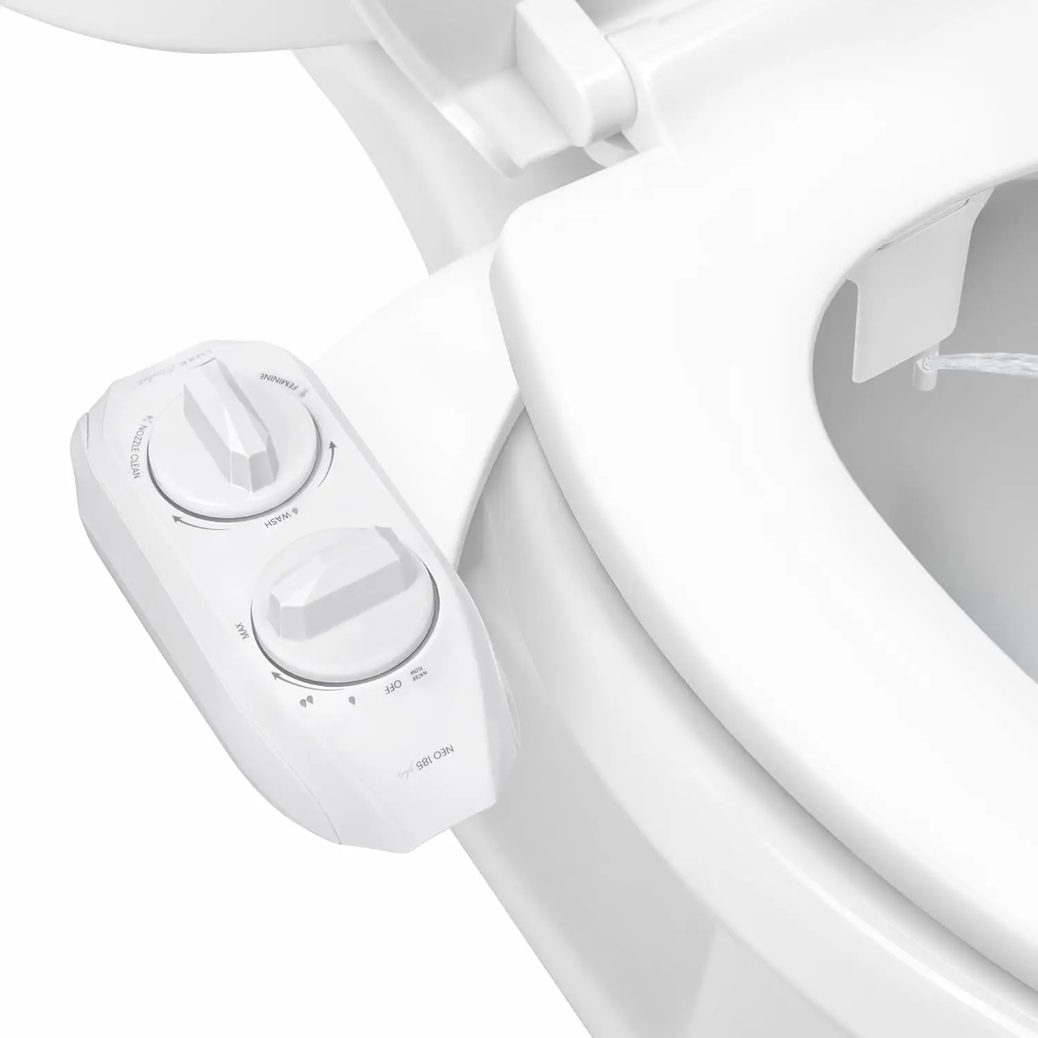 

Dual Nozzle Non-Electric Bidet Attachment - Easy Flip-Up Design, 360° Self-Clean, Feminine & Rear Wash, White