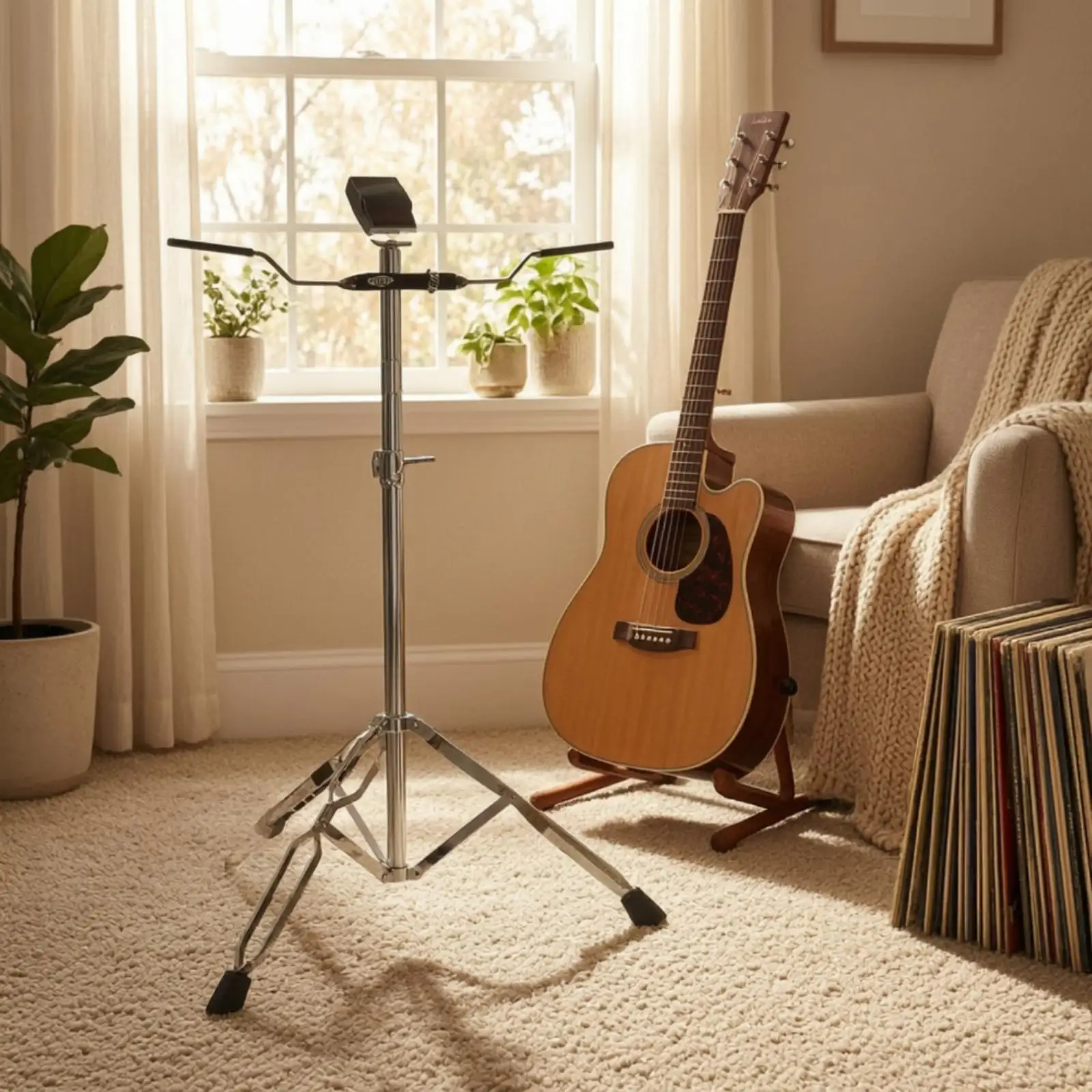 Chrome Bongo Drum Stand Heavy Duty Tripod Holder Adjustable Height for Bongo Percussion Instrument Playing