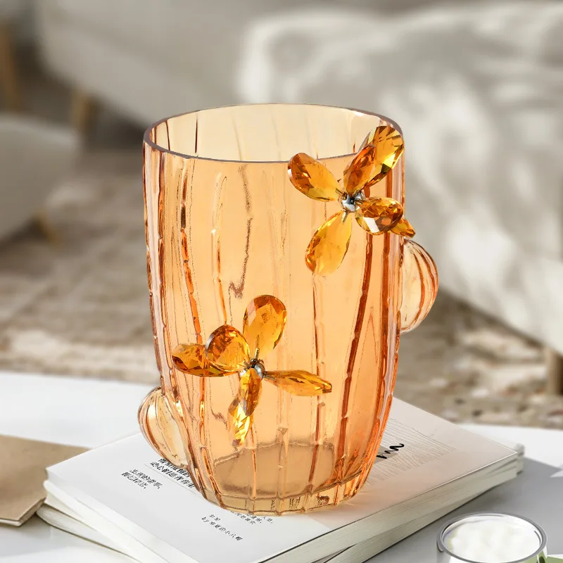 Light luxury new small fresh, cactus transparent glass, artistic flower arrangement high sense
