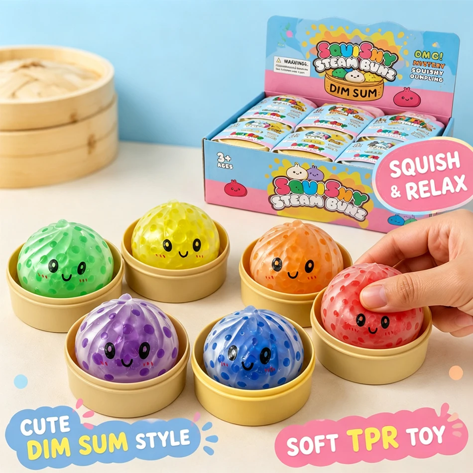 Dumpling Squishy Translucent Colorful Dot With Mini Steamer Squeeze Ball Stress Relief Decompression Fidget Office Desk Decor