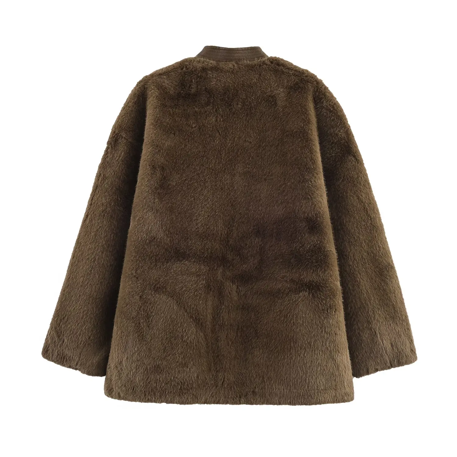 JNLEAOG Women's Faux Fur Jaet Tee-Button Patchwork Leather V-Ne Long Sve Polyester Fiber Coat for Autumn Season