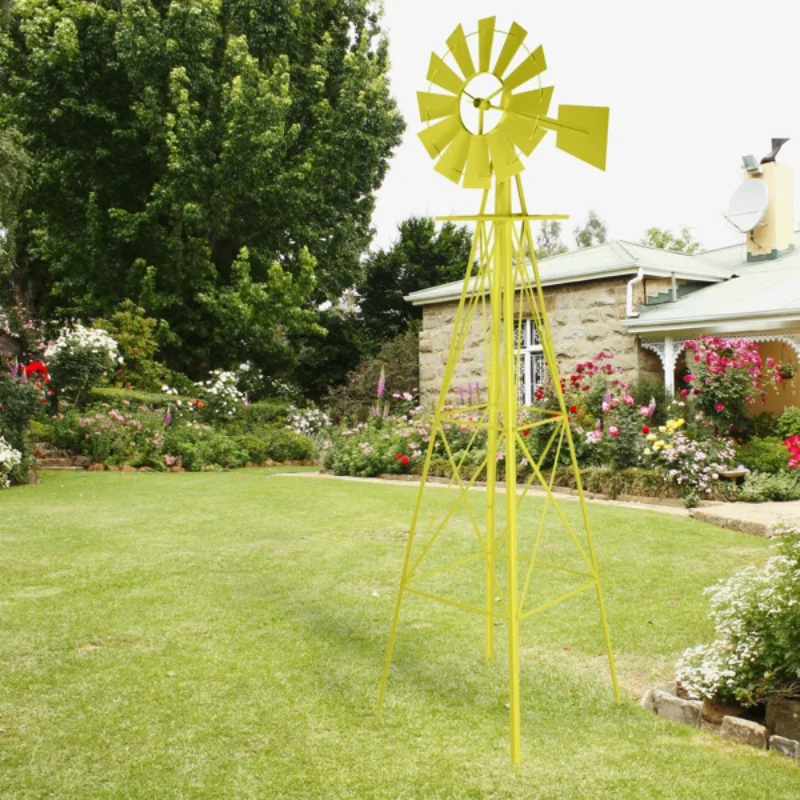 

8FT Weather Resistant Yard Garden Windmill Yellow Modern simple wrought iron windmill