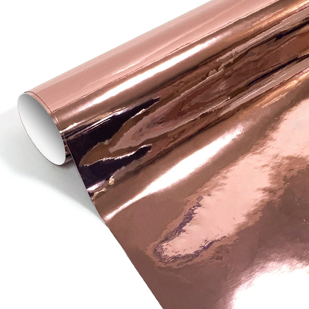 Car Rose Gold Mirror Chrome Holographic Laser Vinyl Wrap Film Self Adhesive Chrome Mirror Vinyl Wrap Golden Color Car Wrapping