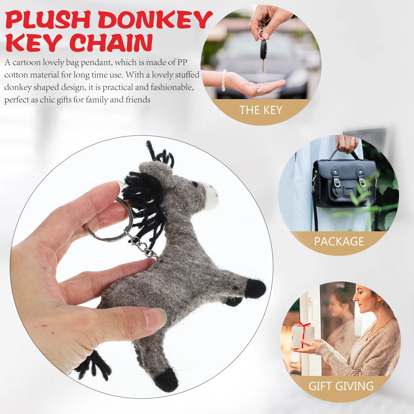 

Wool Felt Donkey Pendant Keychain Stuffed Animal Hanging Charm for Bags Backpacks Luggage Mobile Phone Decor Simple Color Fine