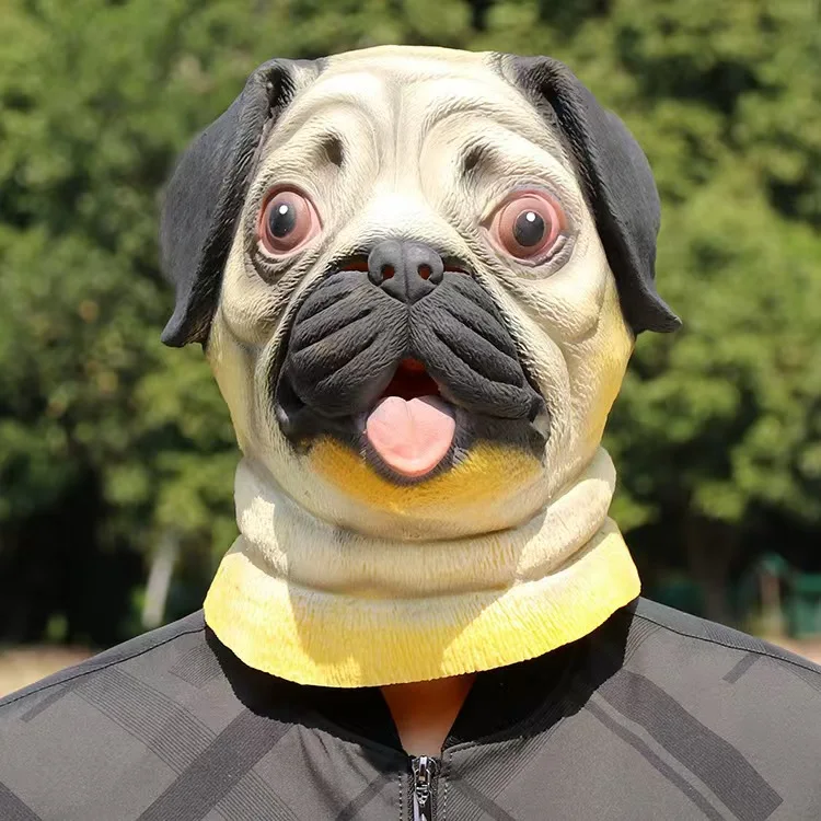 Cosplay Lovely Animal Pet Dog Pugs Funny Halloween Mask Big Ear Mouth Nose Head Full Face Carnival Party Helmet Costume Props