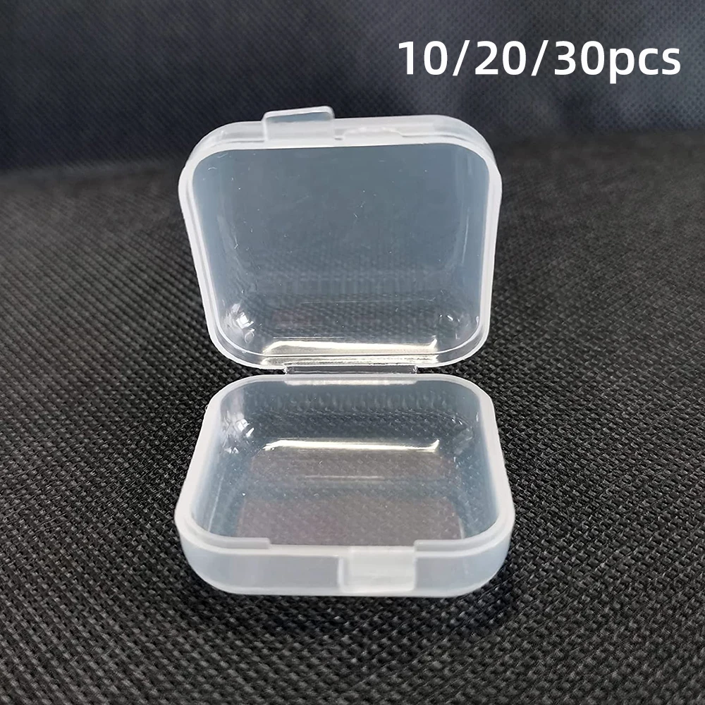 Mini contenedores de almacenamiento cuadrados de plástico, caja con tapa con bisagras, transparente, para joyería, pendientes y anillos, portátil,