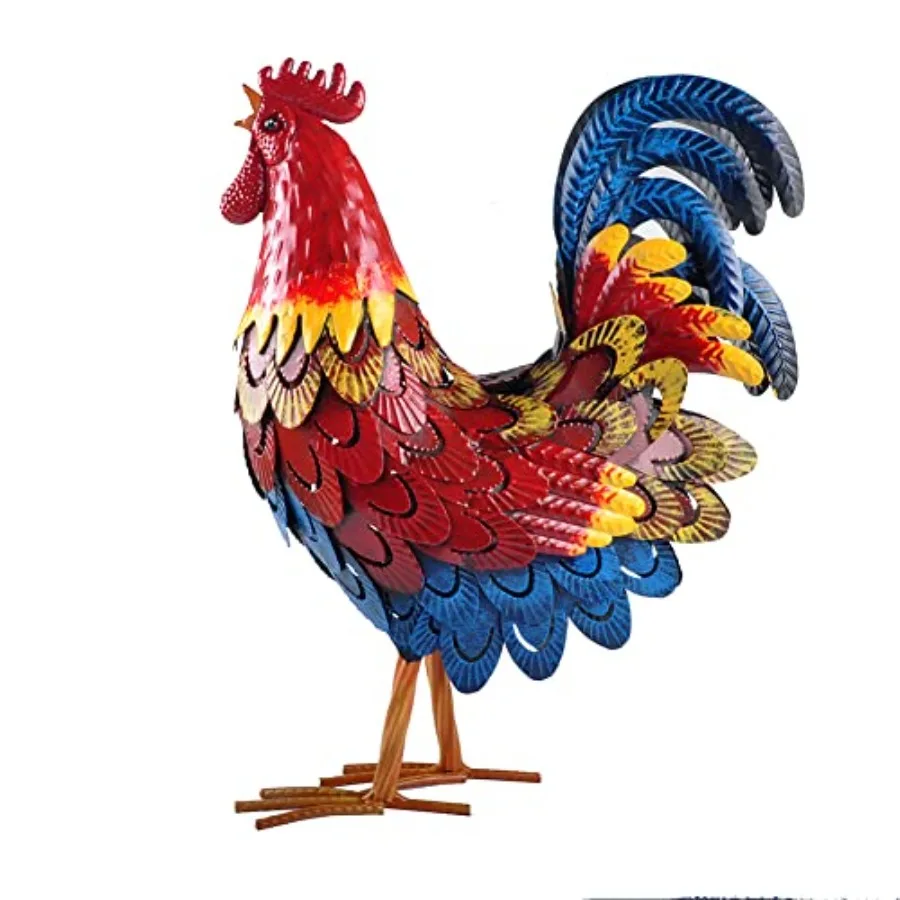 

15" Rooster Statue Chicken Sculpture Garden Decoration Metal Yard Art for Yard Outdoor Decoration #B