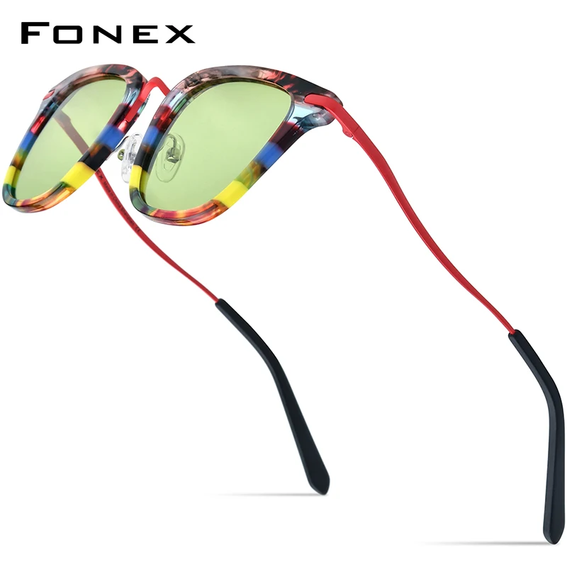 FONEX Acetate Titanium Polarized Sunglasses Men 2024 New Simple Fashion Colorful Square UV400 Sun Glasses Women Shades F85793T