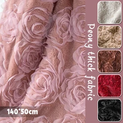 140*50cm Peony Rabbit Velvet Embroidered Plush Fabric Thick Faux Fur Fabric For Winter Coat Fur Collar Garment Photo Props Decor