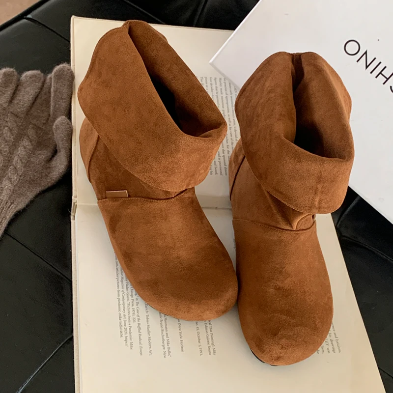 

Flats Women's Ankle Boots Suede Casual Fashion Shoes New Cozy Designer Winter Woman Snow Boots 2025 Botas Para Mujer Zapatos