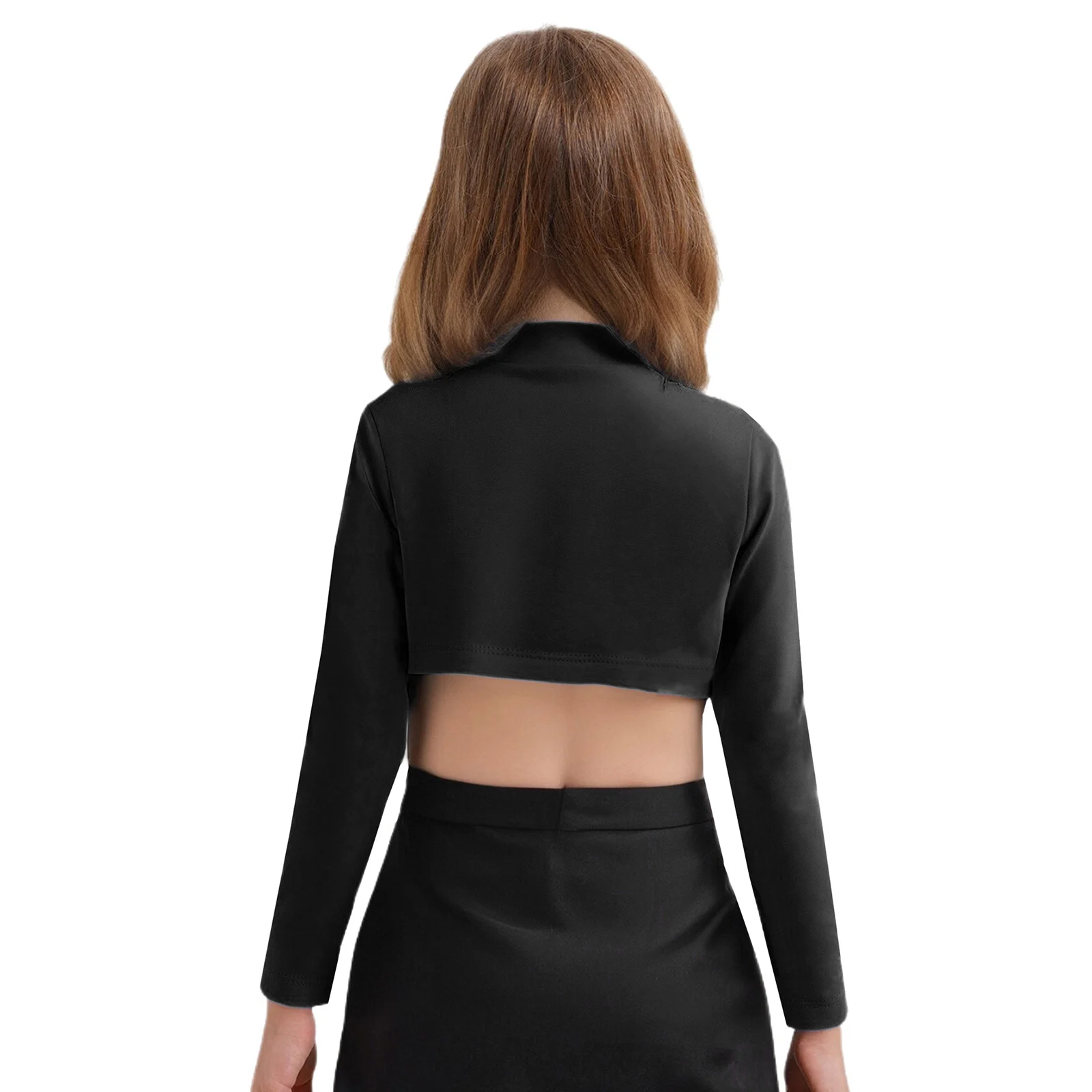 Enfants filles Ballet danse haut court à manches longues T-shirt gymnastique entraînement Performance vêtements Hip-hop Fitness Dancewear Streetwear