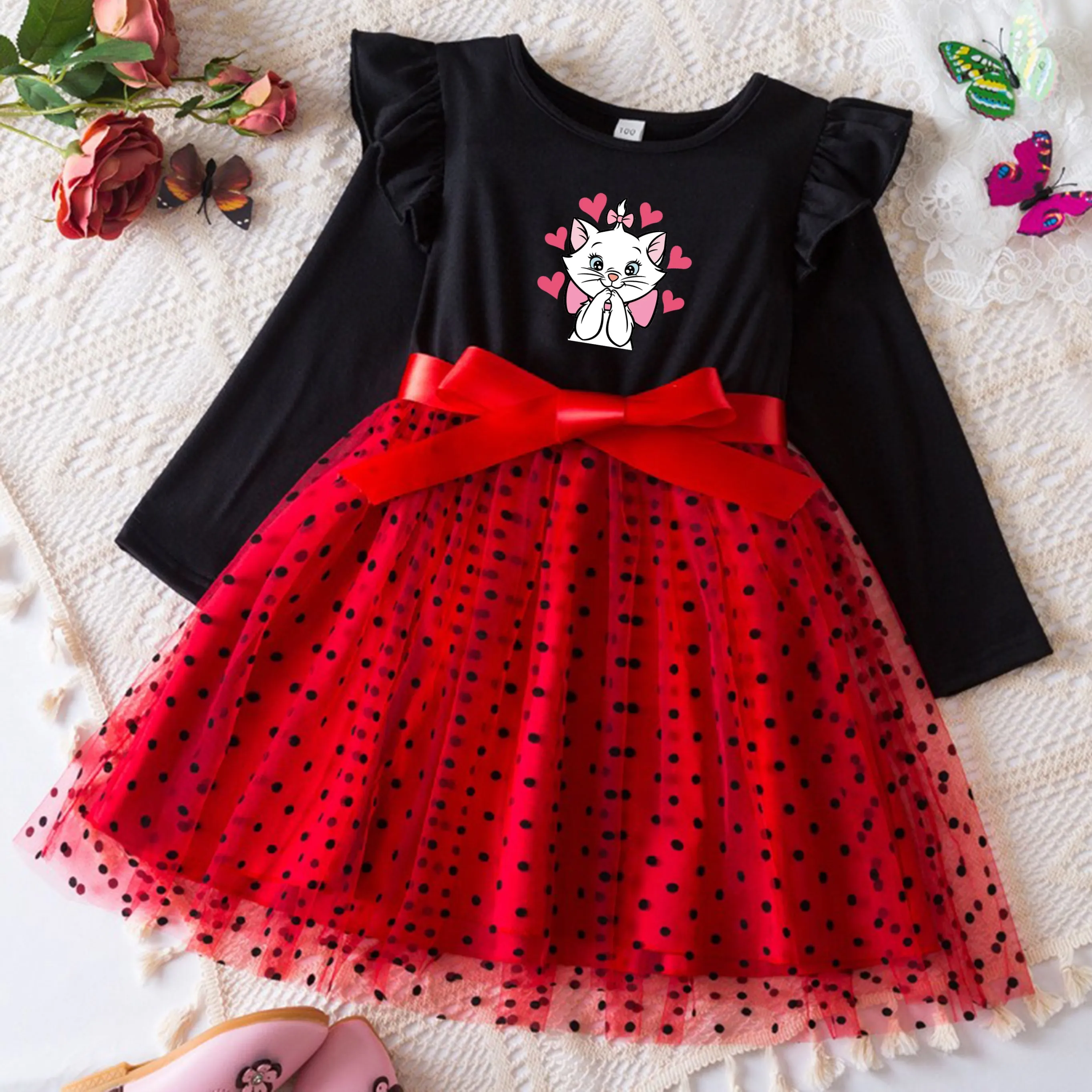 Marie Cat Fall Dresses for Girls Dresses Birthday Party Long Sleeve Princess Costume Teen Children's Party Clothes Autumn