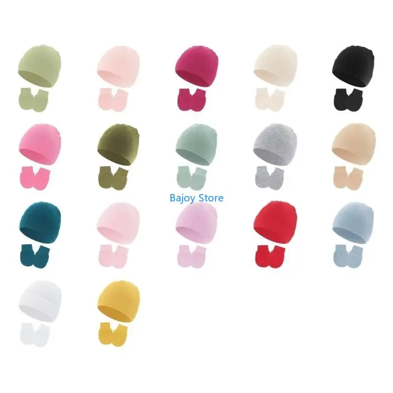 

63HE 2025 Spring Newborns Hat with Anti-scratch Gloves for Infants Baby Hospital Caps