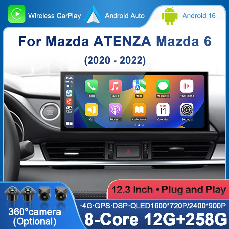 For Mazda ATENZA Mazda 6 2020 2021 2022 Car Radio Multimedia Video Player Wireless Carplay Android Auto With Bluetooth AUX USB