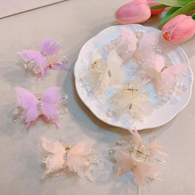 Organza-Schmetterlings-Haarspangen für Frauen, glitzernde Perlen-Haarklammern, Haarschmuck für Abschlussball, Hochzeit, Alltag, Mädchen-Haaraccessoires – Detail 8