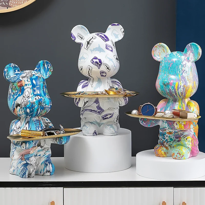 

Nordic Home Decor Cartoon Bear Animal Statue Sculpture Living Room Desktop Decoration Small Scale Resin Figurines Holiday Gift