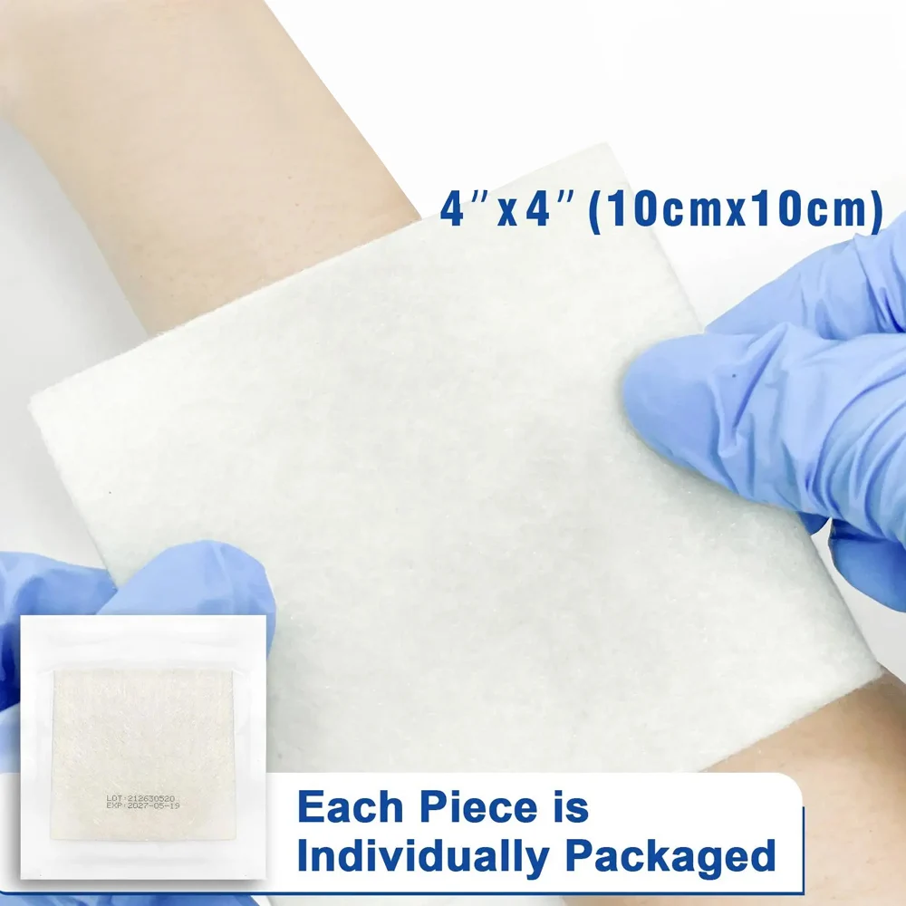 50Pcs Disposable 10*10cm Calcium Alginate Wound Dressing Soft and Absorbent Dressing Gauze Non Stick Pads Sterile Packages